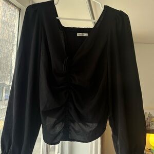 Abercrombie & Fitch Black Ruched Front Long Sleeve Blouse